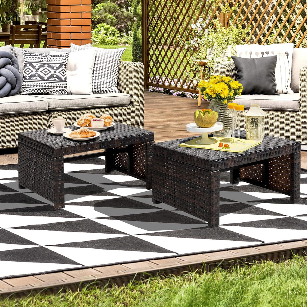 RELAX4LIFE 2-Piece Wicker Outdoor Ottoman, Rattan Footrest Set of 2 with Remo...