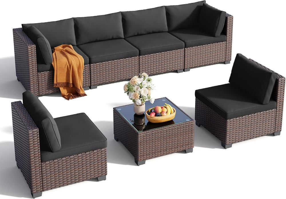 Qsun 7-Piece Patio Furniture Set, Outdoor PE Rattan Sectional Sofa with Cushi...
