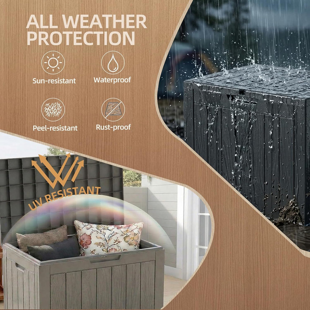 Outdoor Storage Box 35 Gallon Deck Box, Waterproof Resin