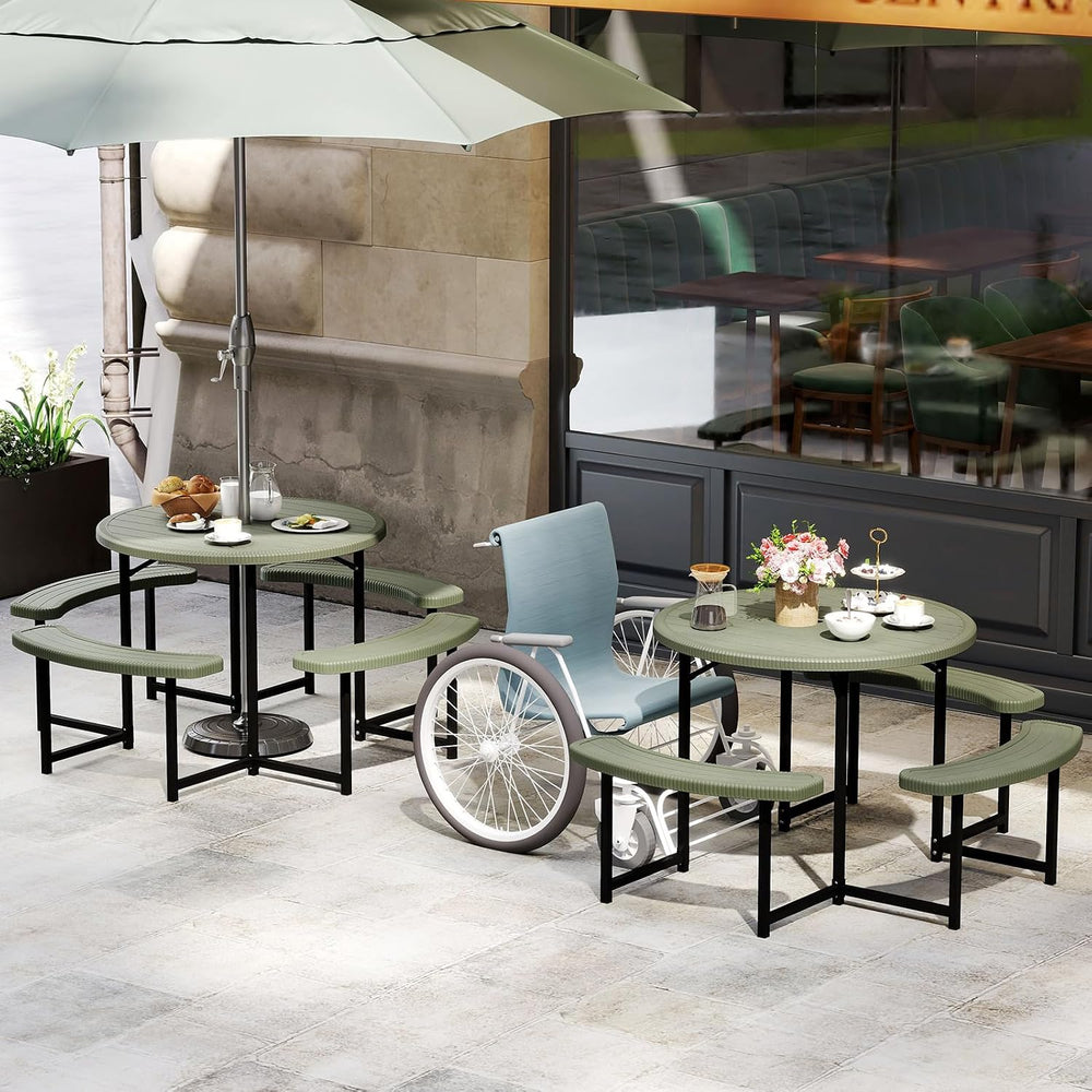 Tangkula 8 Person Round Picnic Table with 4 Benches