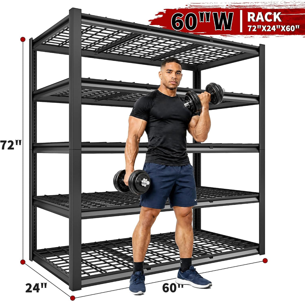 REIBII 60.1" W Heavy Duty Garage Shelving,3050LBS Metal Shelving for Shop