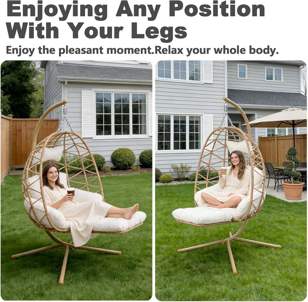 Hanging Egg Chair with Footrest & Stand, Wicker Rattan Swing Hammock Chai...