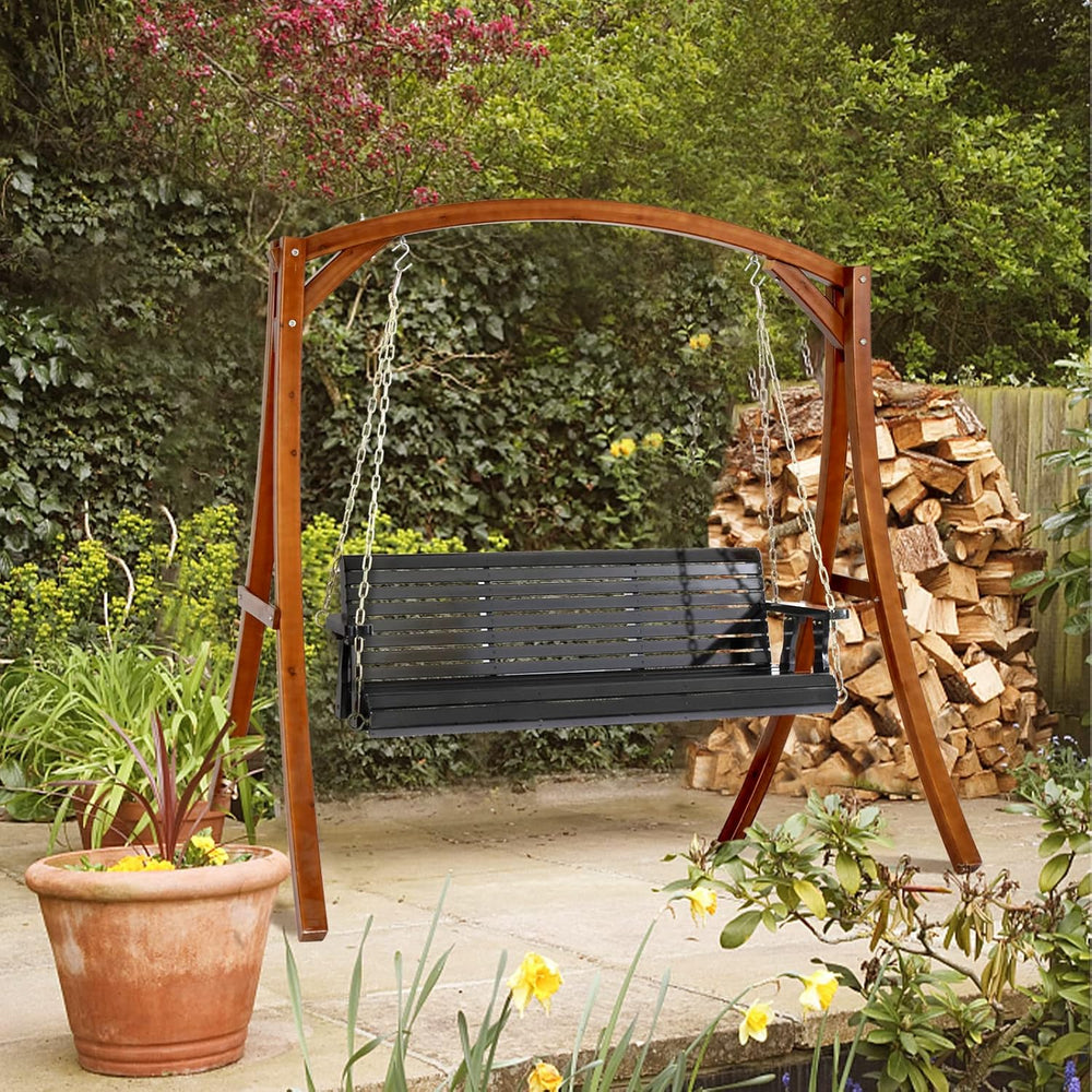 Bonnlo 5FT Black 880LBS Porch Swing, Wooden Bench with Adjustable Safe Chains