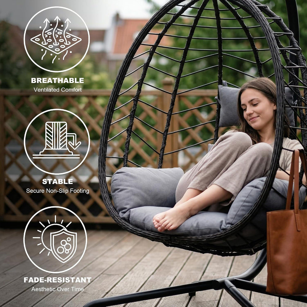 Hanging Egg Chair Wicker 350lbs Swing Outdoor Basket Cushion