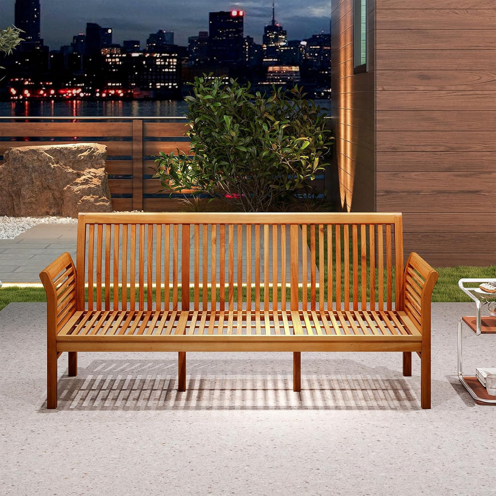 RELAX4LIFE 62.5’’ Outdoor Bench Acacia Wood - 3-Person Patio Bench w/Backrest...