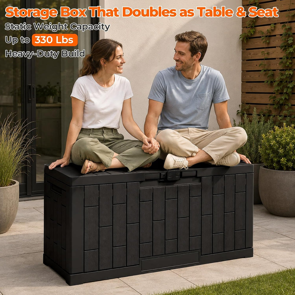 Outdoor Storage Box, 60 Gallon Waterproof Resin Patio Deck Box (Black)