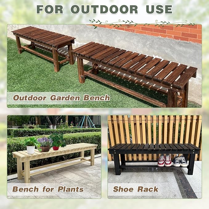 Outdoor Garden Bench, 2-Person Wood Patio Bench Weatherproof Outdoor Backless...