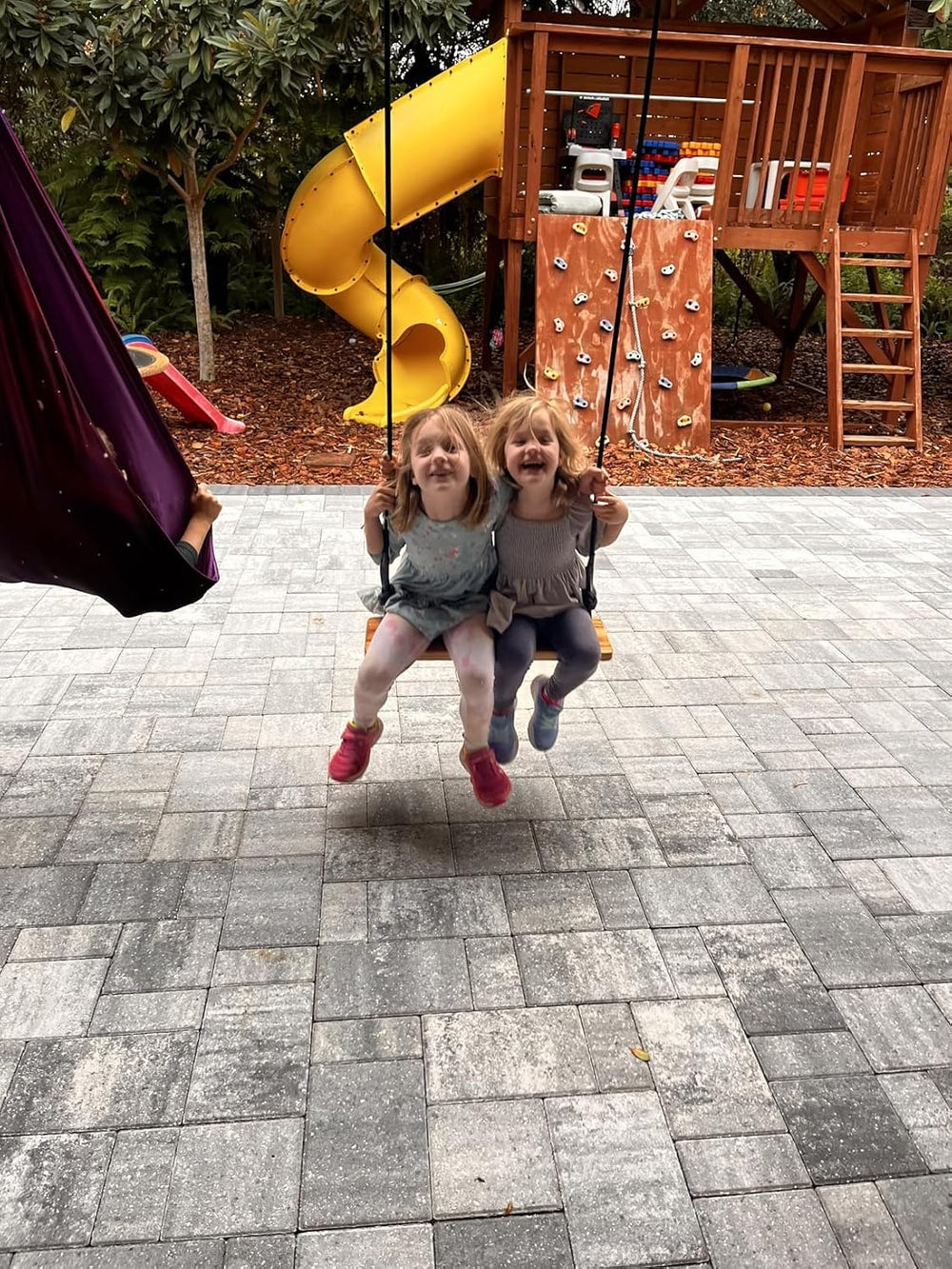 Carbonized Wooden Tree Swing with Adjustable Climbing Rope & Tree Straps