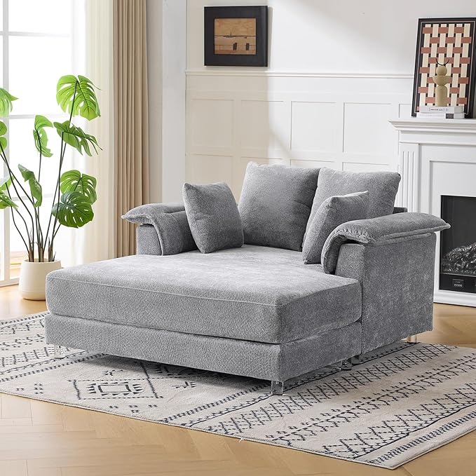 VINGLI Modern Floating Chaise Lounge Chair with Acrylic Legs, Upholstered Cus...