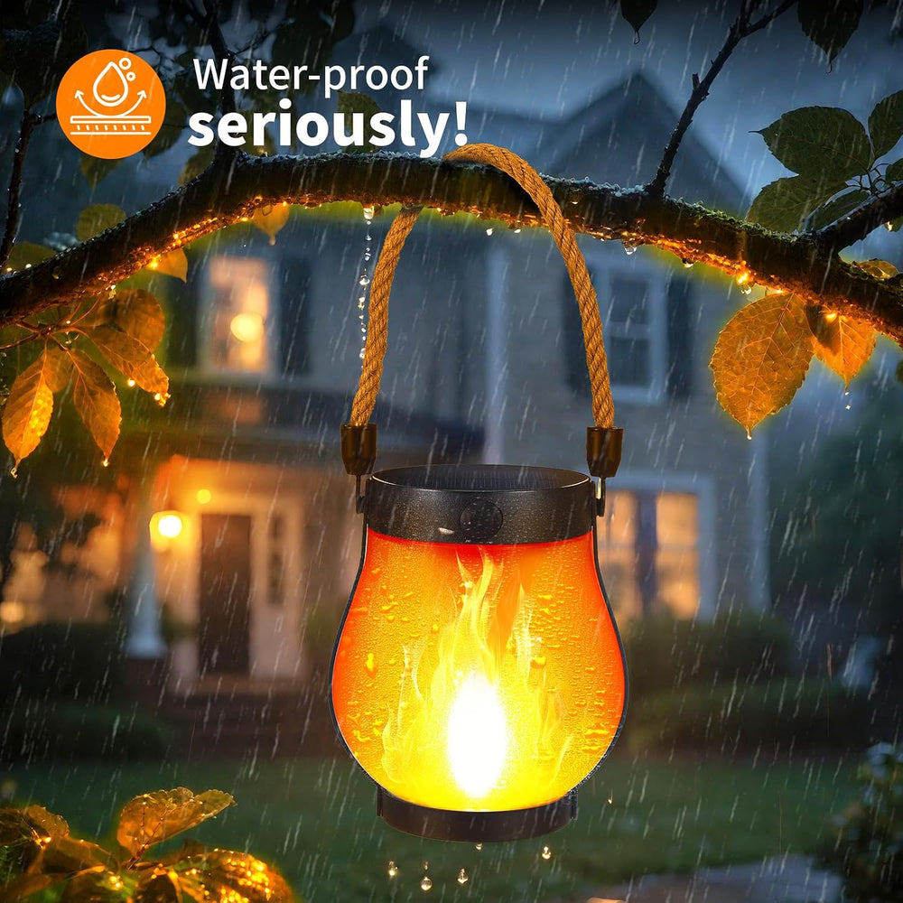 2 Pack Solar Flame Lantern Lights — Flickering Flame Hanging Lanterns Outdoor...