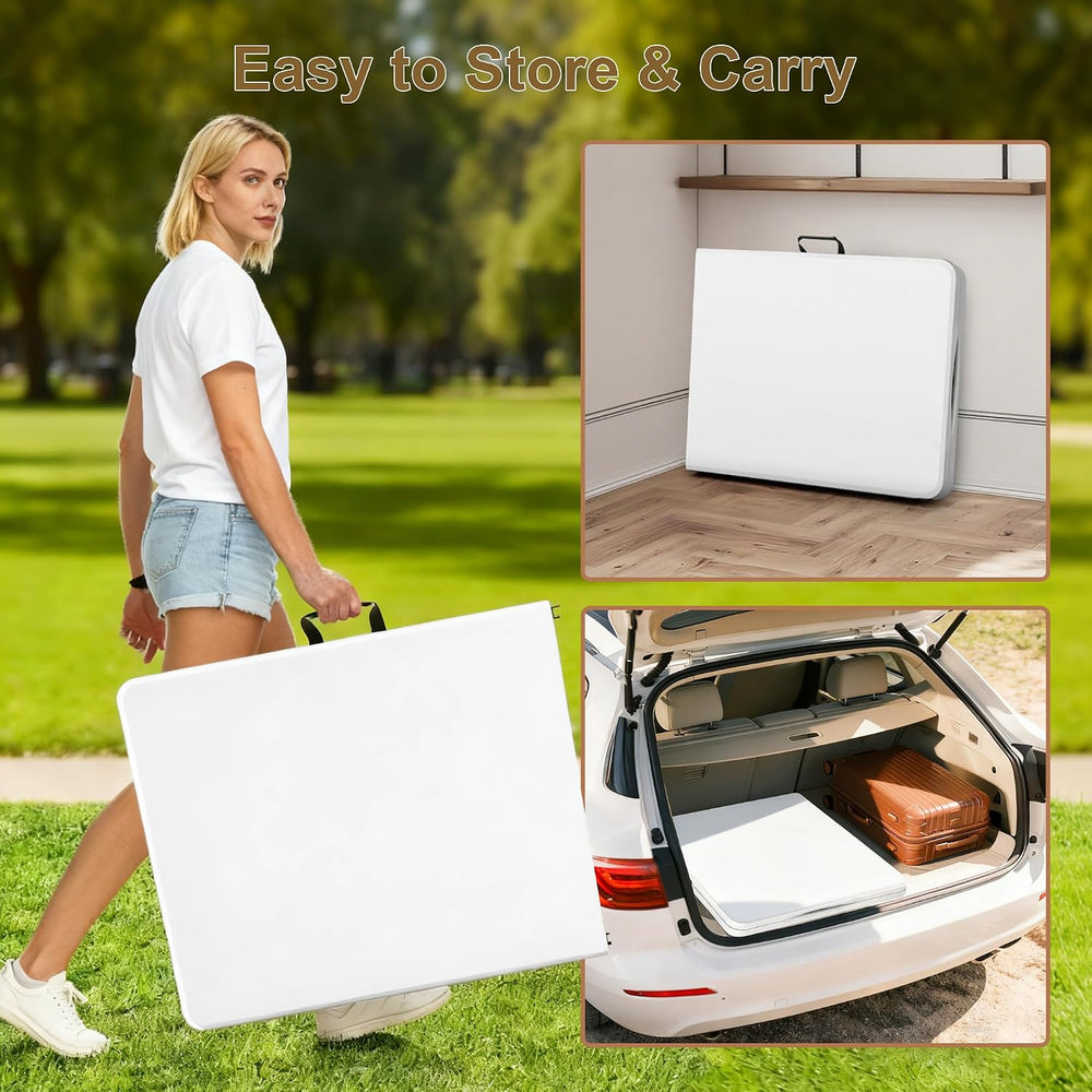 Heavy Duty 6ft Folding Table, Portable Fold-in-Half 6 Foot Foldable Table, Ta...