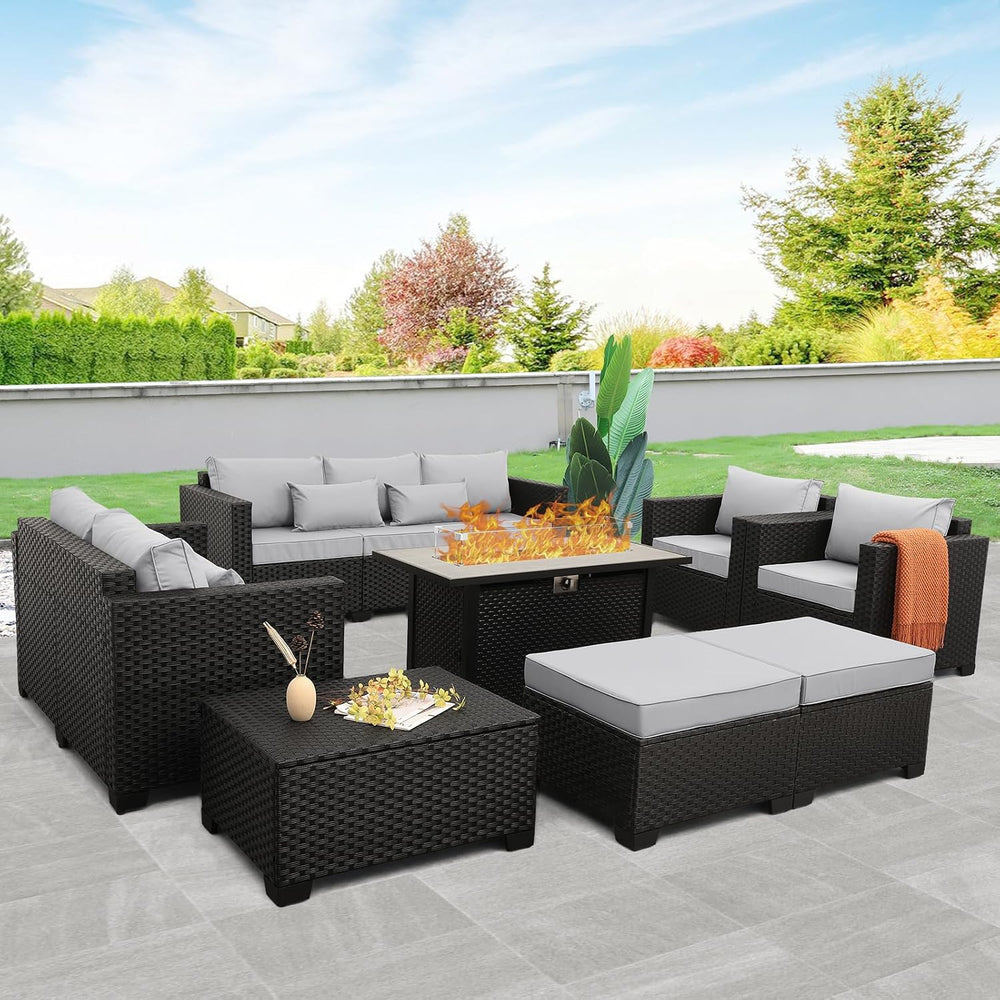 Rattaner 8 PCS Outdoor Furniture Sets 60000BTU 45-Inch Outdoor Propane Fire P...