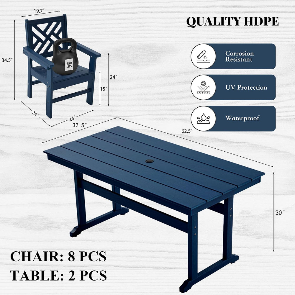 HDPE Outdoor Dining Set,10-Piece Outdoor Table and Chairs Include 8 Dining Ch...