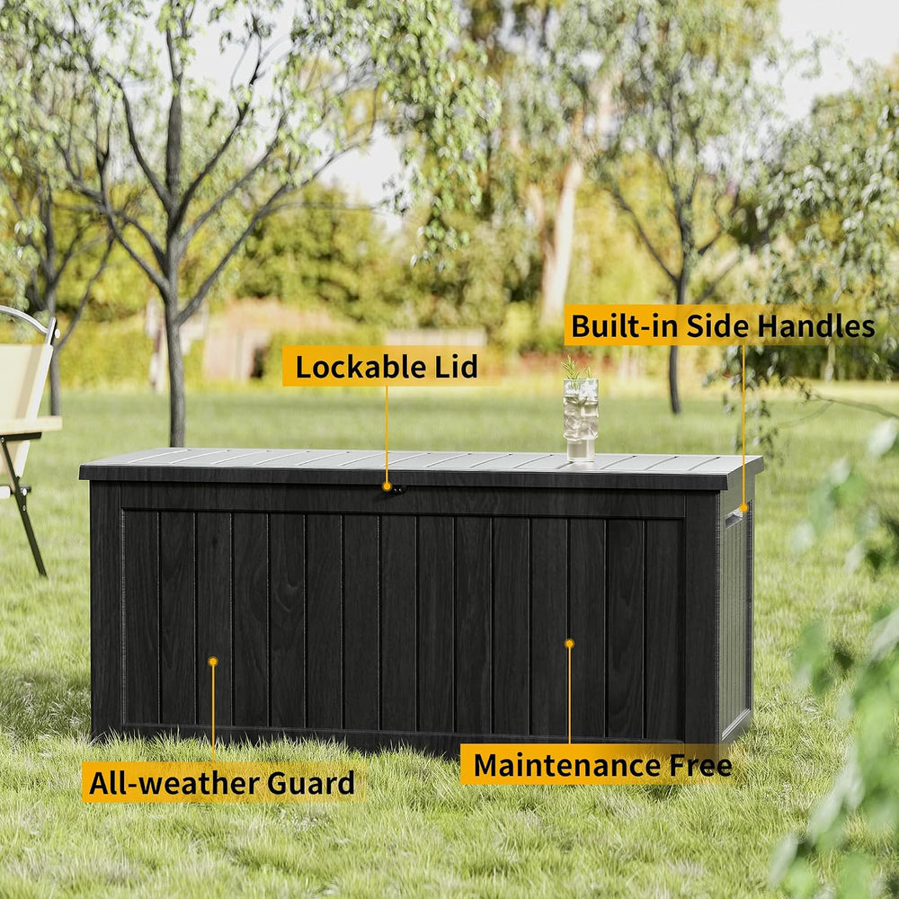 300 Gallon Outdoor Storage Box, Waterproof Resin Deck Container with Lockable...