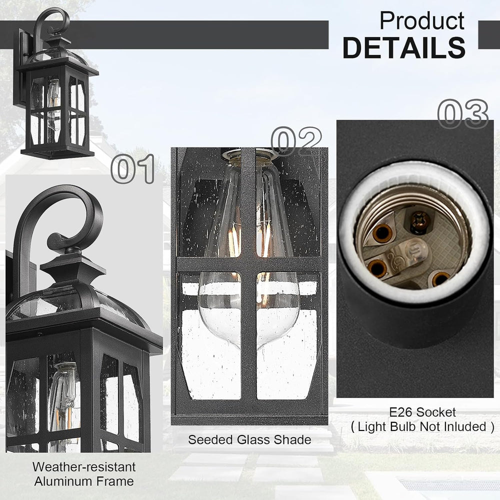 Darkaway Outdoor Wall Lights, Exterior Light Fixture with Seeded Glass, Alumi...