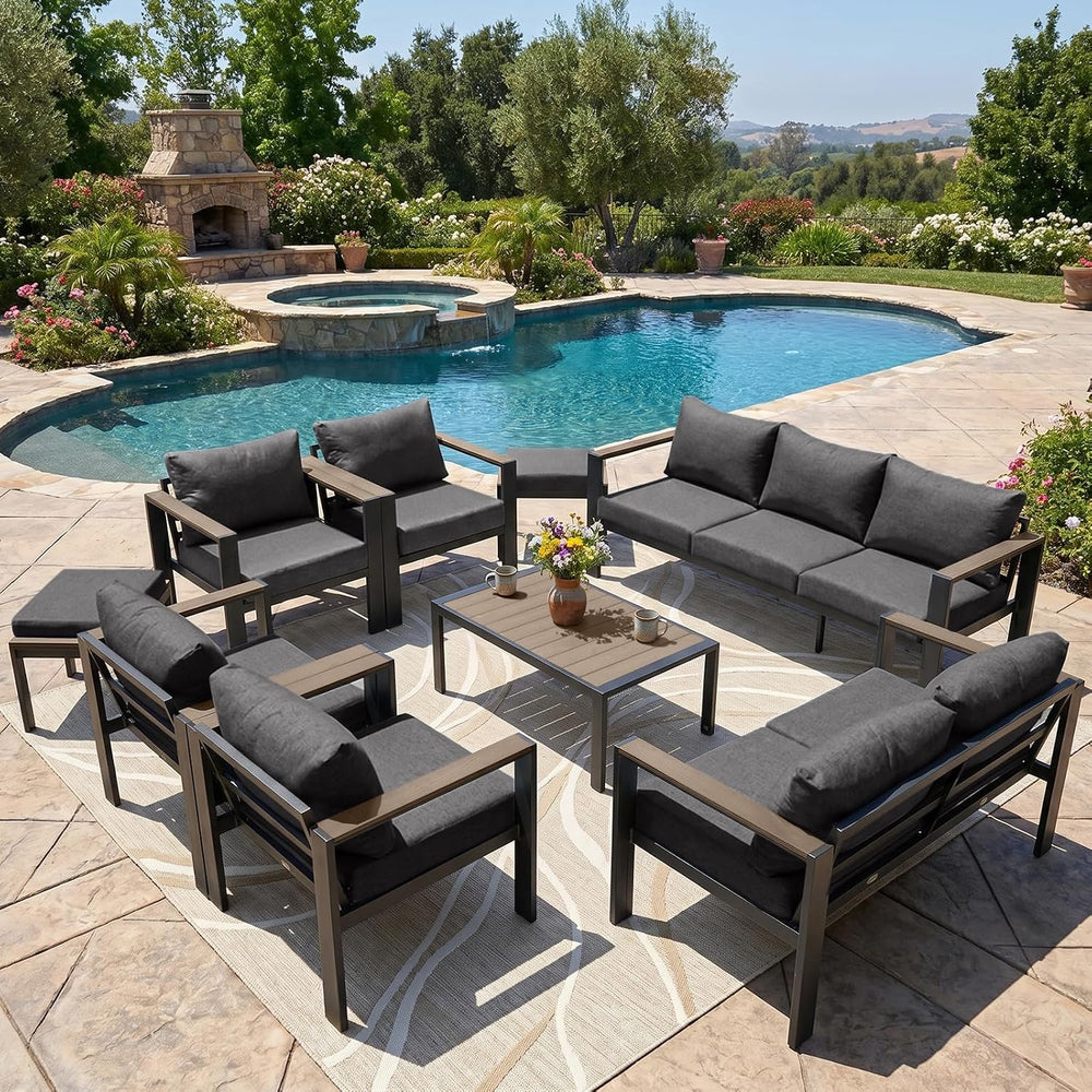 Outdoor Patio Furniture Set 9 Pieces Luxury Aluminum Patio Conversation Set w...