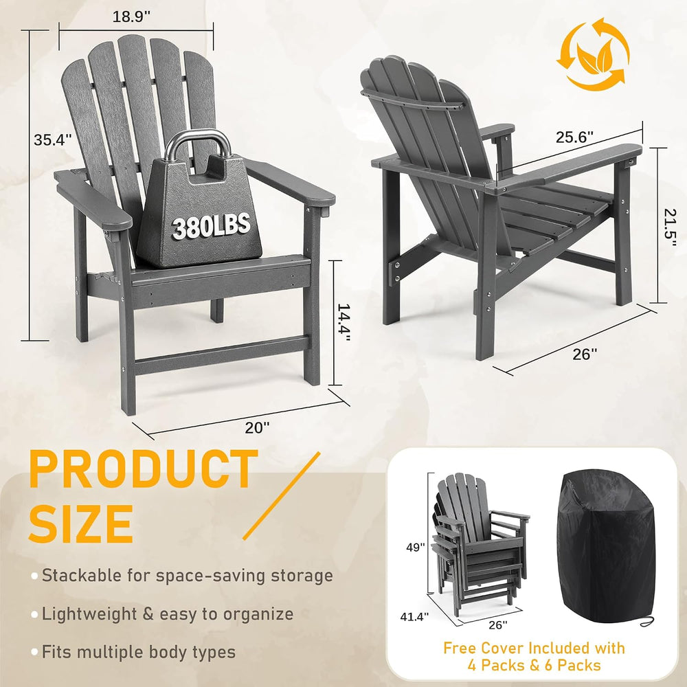 Oversized Stackable Adirondack Chair Set of 2, HDPE Fire Pit Chair