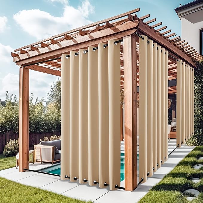 NICETOWN 2 Panels Outdoor Curtains for Patio Waterproof, Rustproof Grommet To...