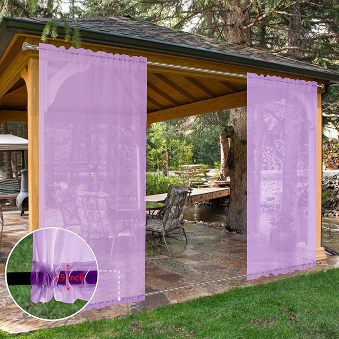 SpaceDresser Waterproof Outdoor Sheer Curtains for Patio - 2 Panels Rod Pocke...