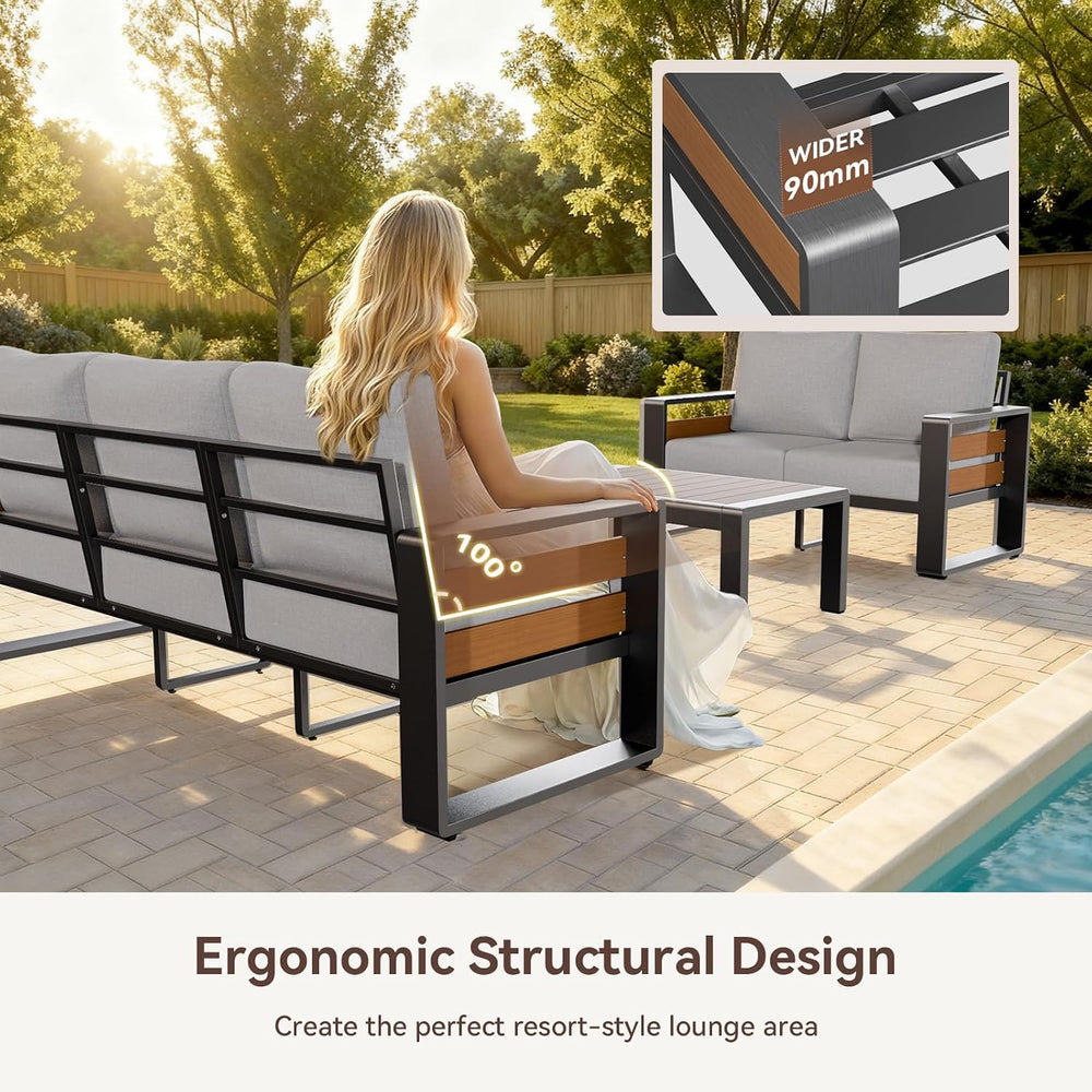 Aoxun Aluminum Patio Furniture Set, 5 Seats Luxury Metal Patio Conversation S...
