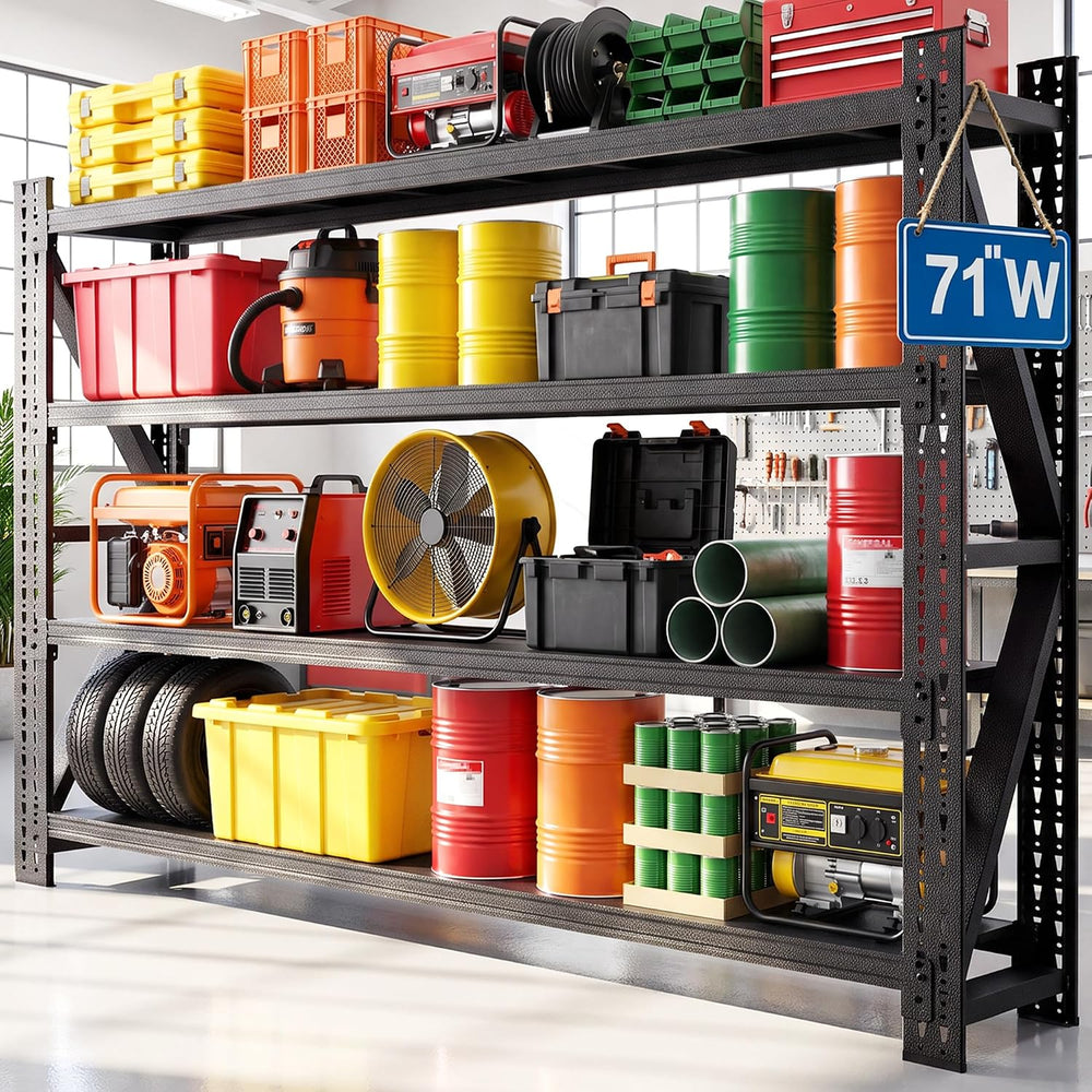 SAWJEC 6000LBS Storage Shelves, 71" W Garage Shelving Heavy Duty Metal A...