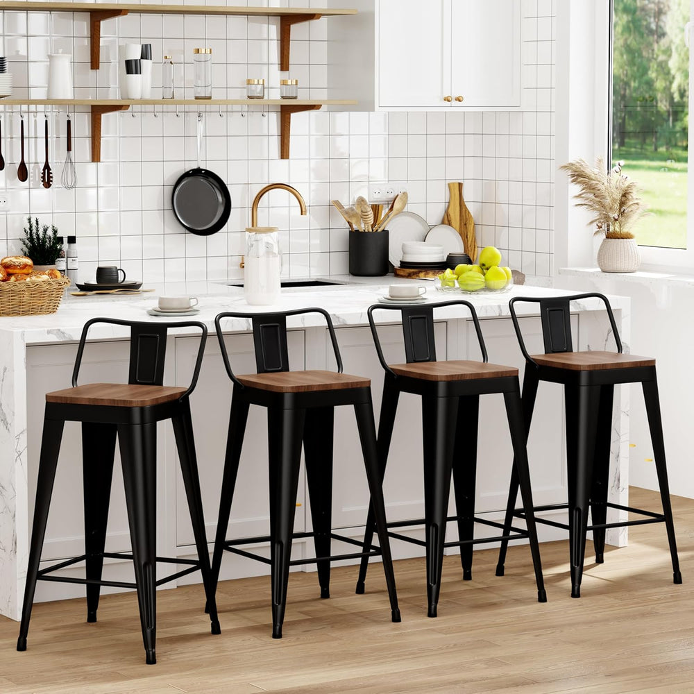 WENTMENT Bar Stools Set of 4 Counter Height Metal Barstools with Removable Ba...