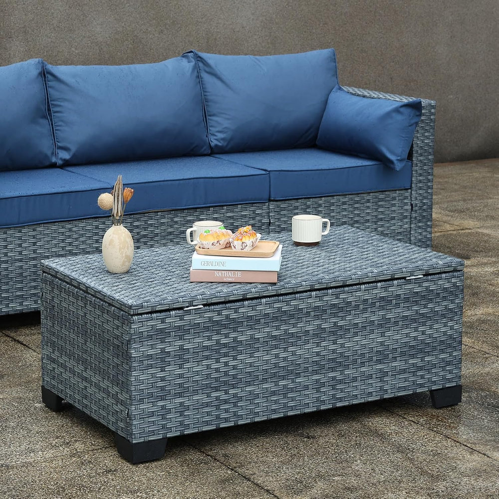 Outdoor Storage Table Wicker Patio Coffee Table All-Weather Rattan Side Table...