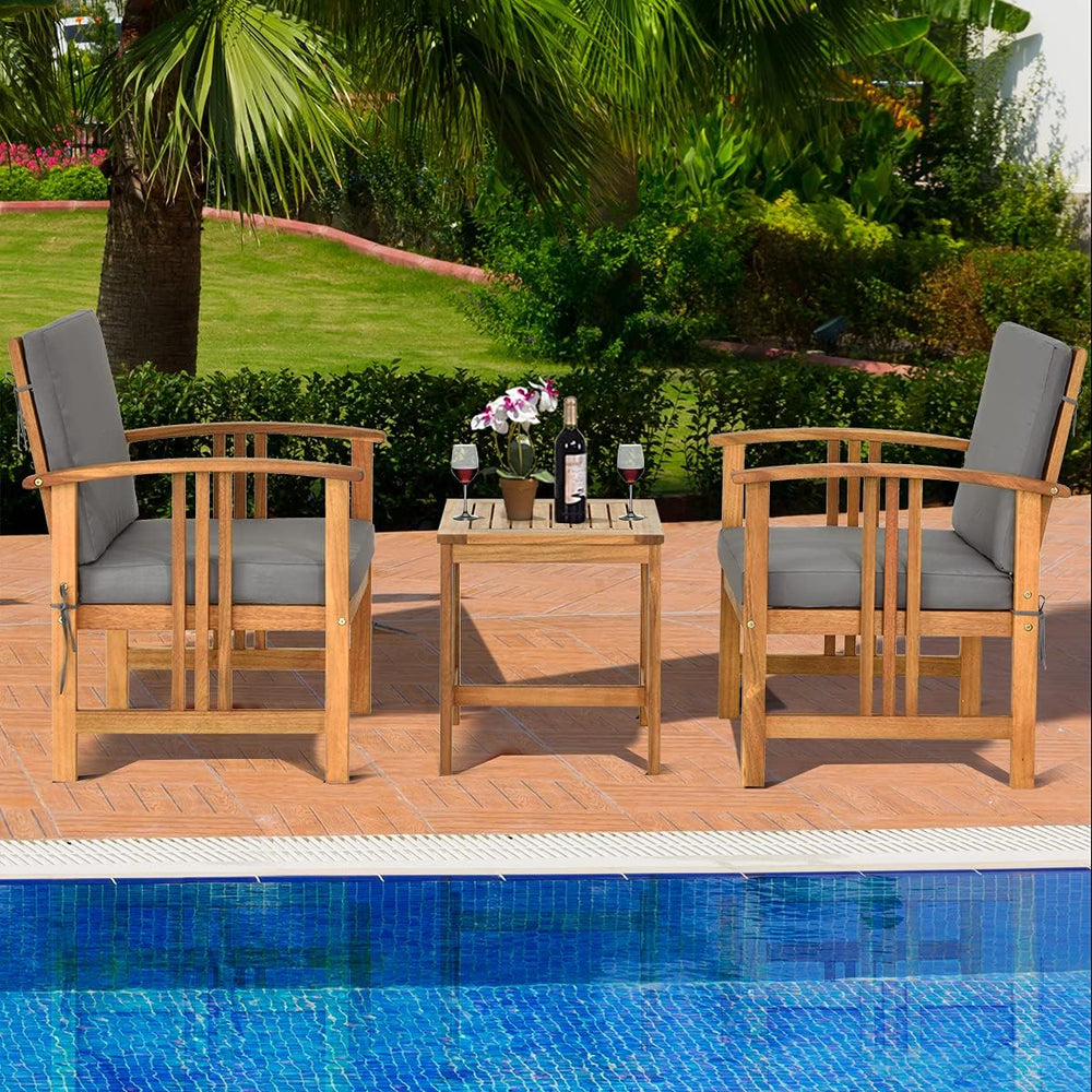 DORTALA 3 Pieces Acacia Wood Patio Furniture, 2 Person Patio Set with Cushion...