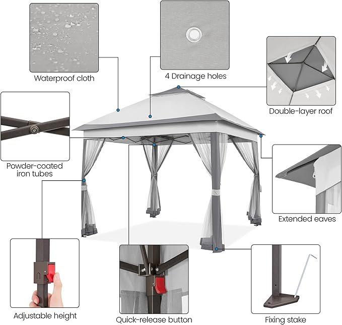 Yaheetech 11x11 Pop Up Gazebo Outdoor Canopy Shelter, Instant Patio Gazebo Su...