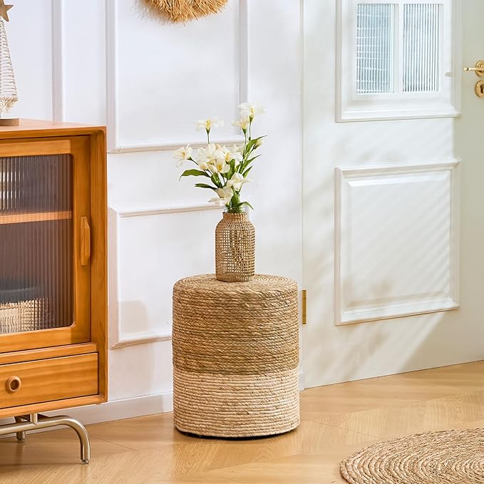 Wimarsbon Ottoman Poufs, 100% Natural Seagrass Pouffe, Hand Weave Round Foots...