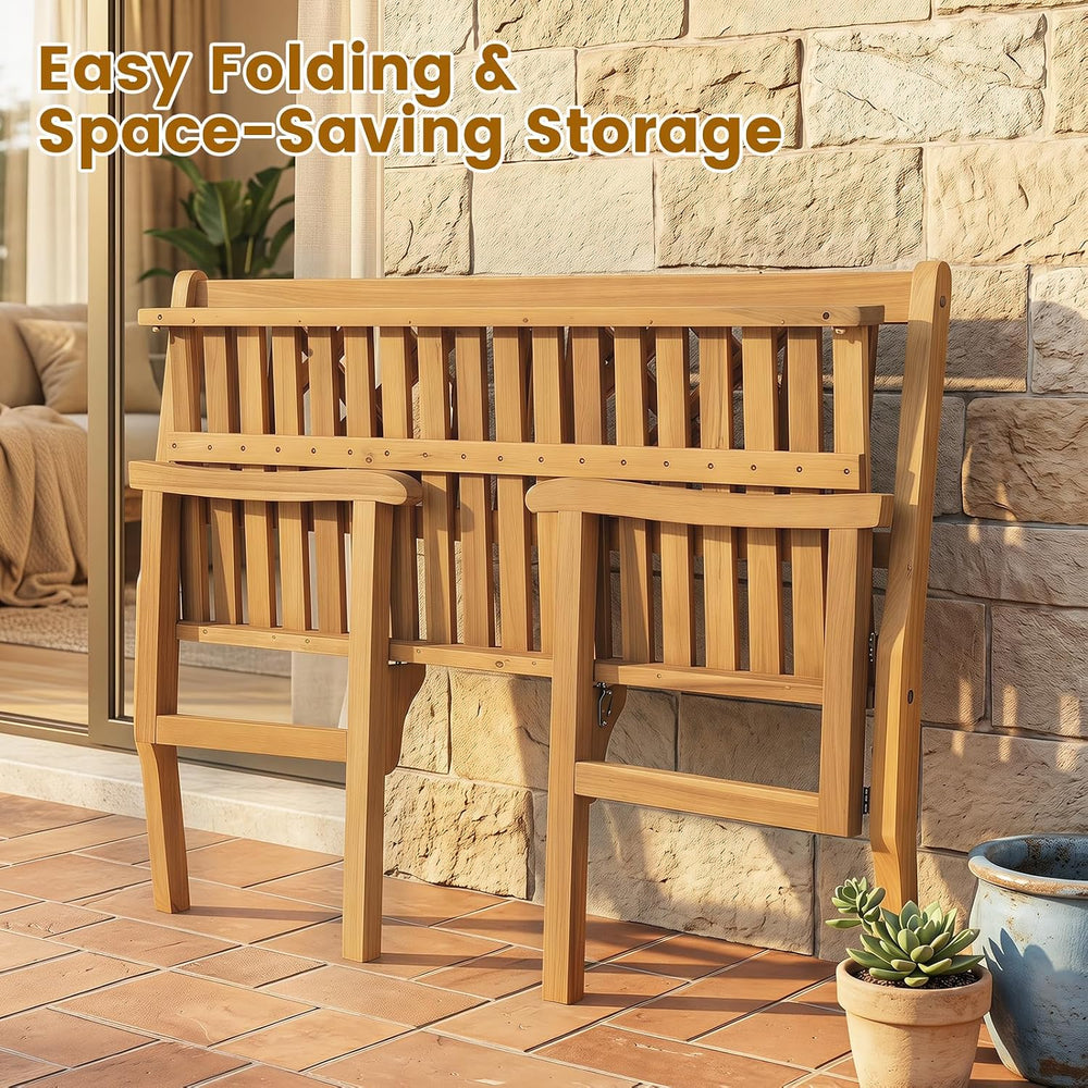HAPPYGRILL Outdoor Patio Bench Acacia Wood Garden Bench with Backrest and Arm...