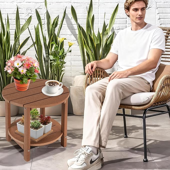LZRS Round Adirondack Side Table Double End Table, Outdoor Side Tables for Pa...