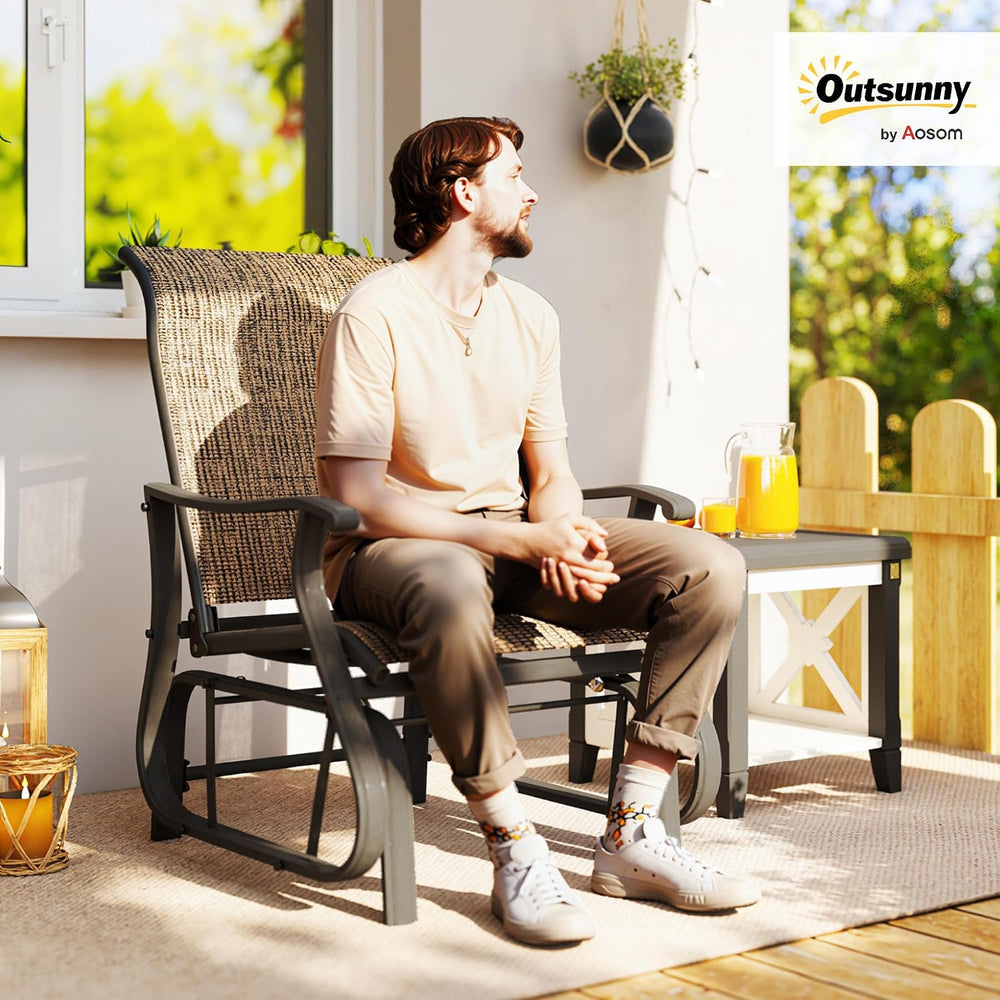 Outsunny Outdoor Glider Chair Patio Garden Steel Frame Light Mixed Brown