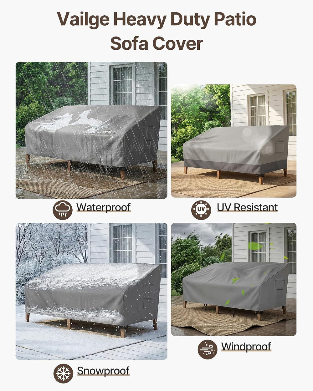 Vailge Patio Sofa Cover 3-Seater & Outdoor Couch Cover Waterproof