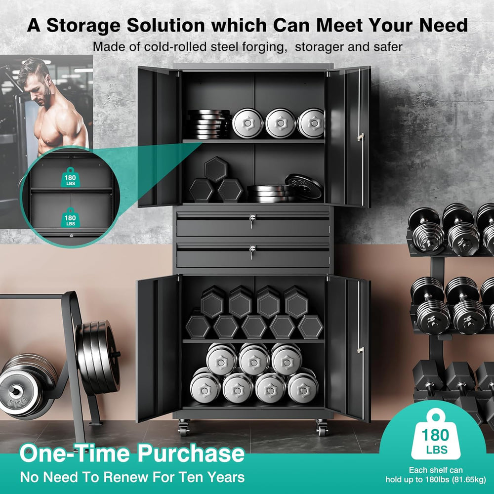Metal Storage Cabinet with Wheels and Drawers,Rolling Garage Storage Cabinet ...