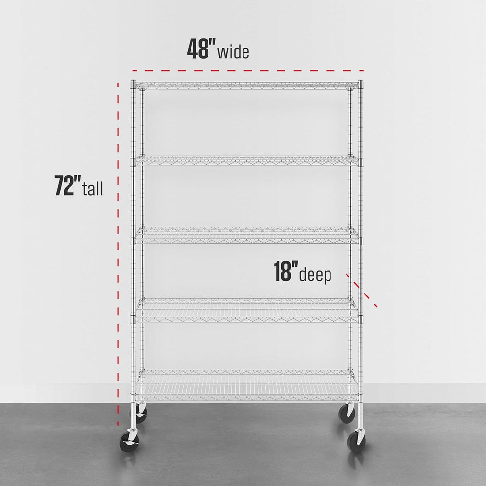 SafeRacks NSF 5-Tier Heavy Duty Wire Shelving Unit w/Wheels, 18"x48"...