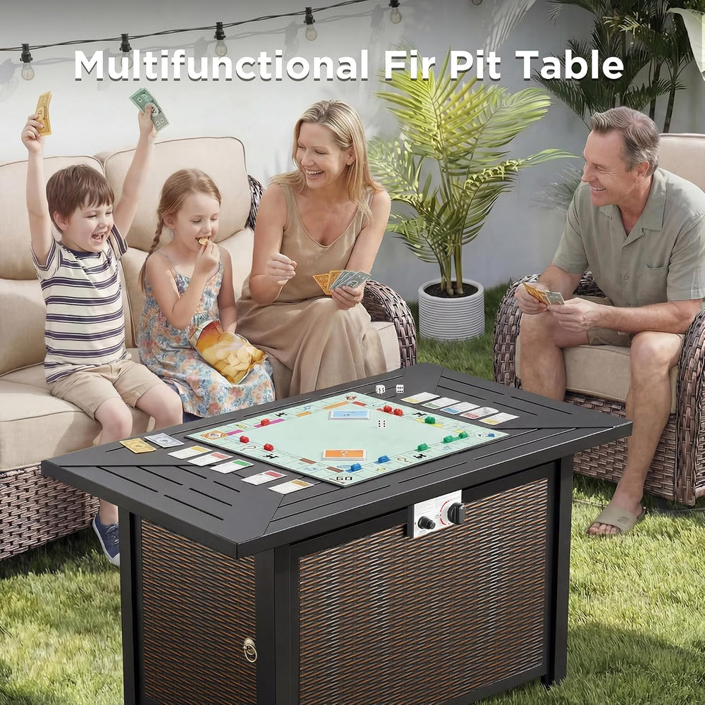 8 Pieces Luxury Patio Furniture Set with 42.5" Fire Pit Table, 6-Inch Th...