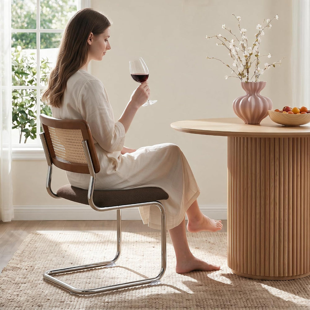 GrandNoor Natural Rattan Dining Chairs Set of 2, Cesca Design Kitchen Chair