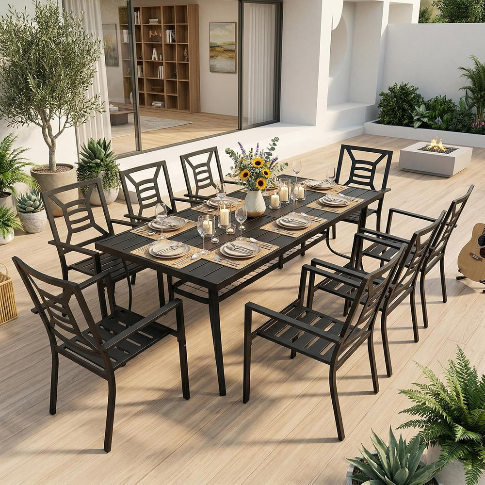 Outdoor Patio Dining Sets 9 Pieces, Large 77" Rectangular Metal Dining T...