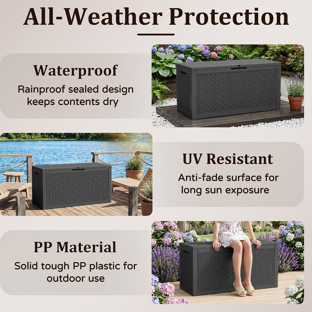 Outdoor Storage Box,200 Gallon Lockable Deck Box Waterproof,Black