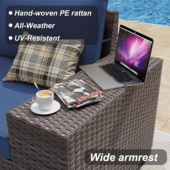 ALAULM 6 Pieces Patio Furniture Set, Oversized Seat/Armrest and High Back Wic...