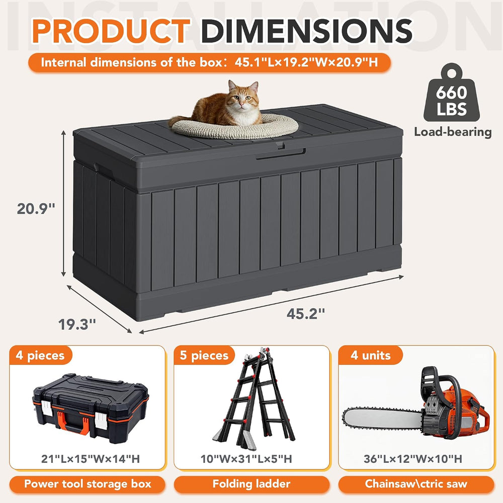 78 Gallon Deck Box Outdoor Indoor Waterproof Storage Box, Gray