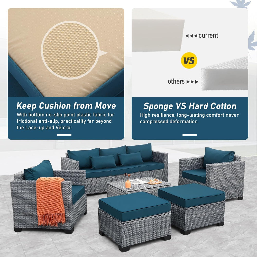 Lviden 6 Pieces Wicker Patio Furniture Sets Outdoor Conversation Set HDPE Rat...
