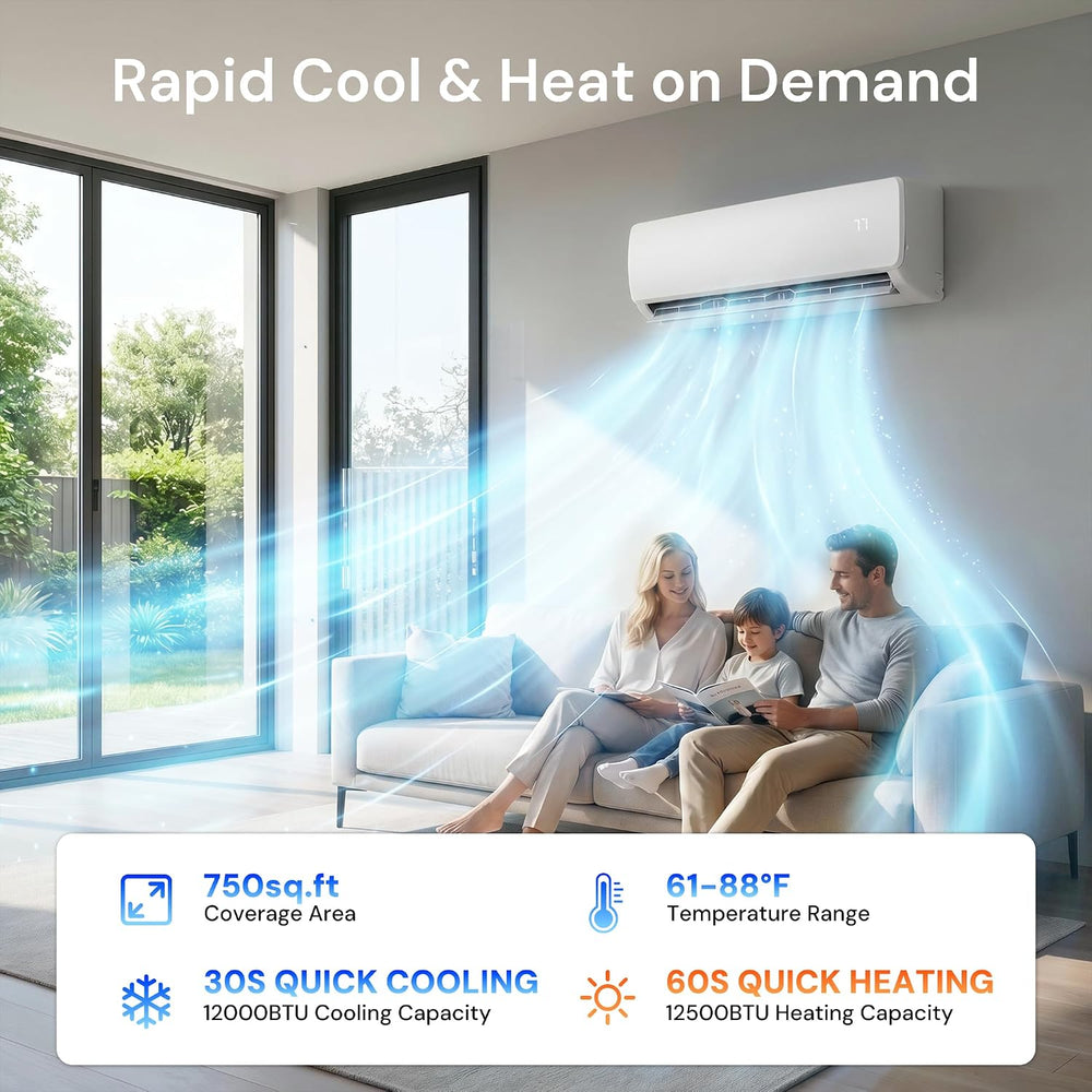 MEPTY 12000BTU Mini Split AC/Heating System, 19 SEER2 Energy Efficient Mini S...