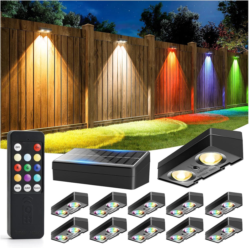 JOFIOS Fence Lights Solar Powered with Remote 12 Pack, Warm White, Cool White...
