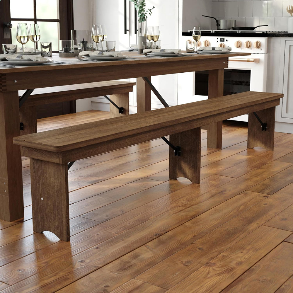 Flash Furniture Hercules 96x12 Folding Bench with Legs, Rustic