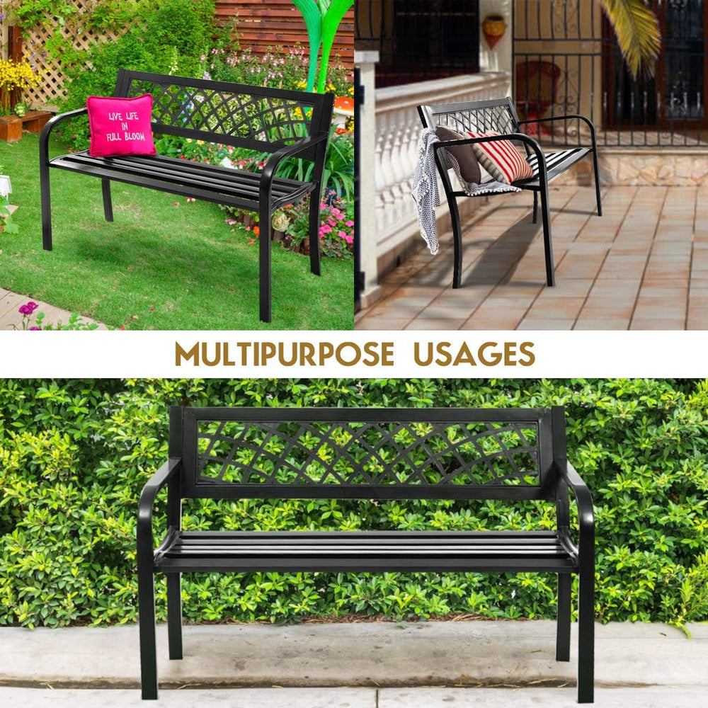 GIANTEX Outdoor Bench, Garden Bench with Iron Steel Frame, PVC Backrest, Mesh...