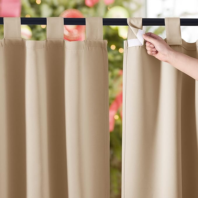 NICETOWN 2 Panels Detachable Sticky Tab Top Thick Outdoor Curtains for Patio ...