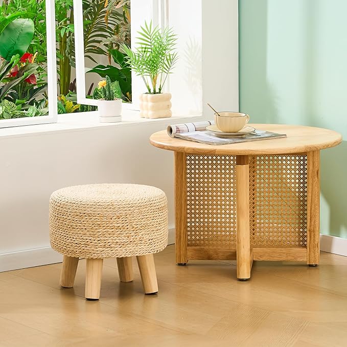 Wimarsbon Round Foot Stool Natural Seagrass Poufs Ottoman Hand Weave Footrest...