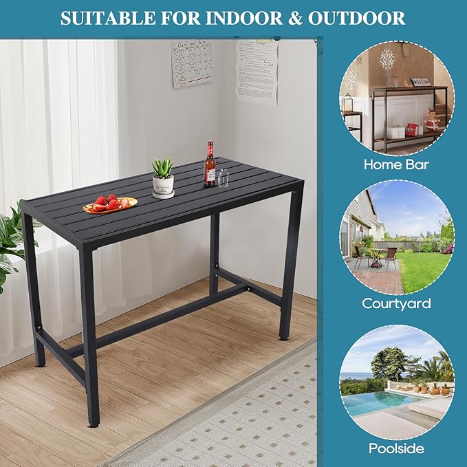 Outdoor Bar Table, Patio Console Pub Height Tables with Powder Coated Steel F...